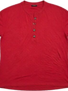 Women’s Red Henley Shirt - Classic Button-Up Style